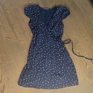 BRANDY MELVILLE wrap dress, navy with tiny pink flowers
